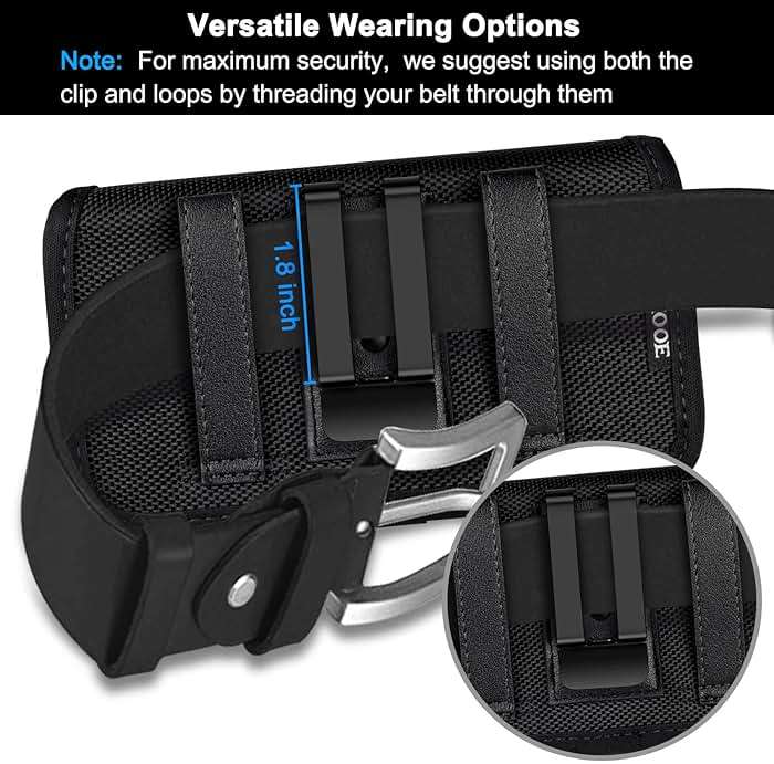 ykooe Rugged Nylon Holster Compatible with iPhone 17 16 15 14 13 12 & Pro Models, Galaxy S25, S24, S23, S22,S21 Cell Phone Belt Holder for Men, Black - L - Image 4