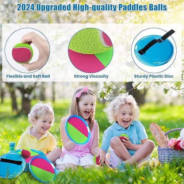Aywewii Toss and Catch Ball Set Game Kids Outdoor Toys for Beach Pool Yard, Birthday Gift for Boy Girl Ages 3 4 5 6 7 8-12 Year Old, Outside Family Party Camping Games, 6 Paddles 3 Balls & Carry Bag - Image 3