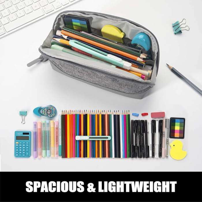 Sooez Wide-Opening Pencil Pen Case, Lightweight & Spacious Pencil Bag Pouch Box Organizer, Aesthetic Supply with Triangular Design for Adults, Grey - Image 3