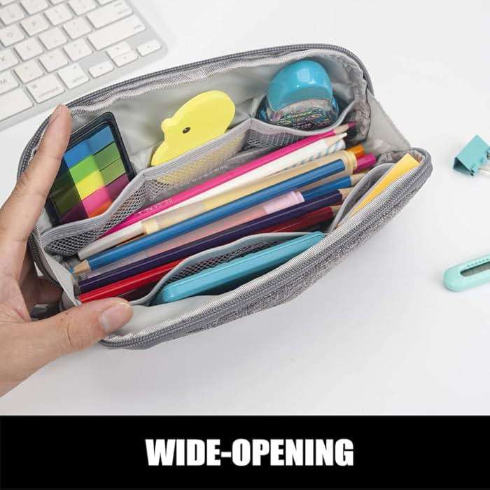 Sooez Wide-Opening Pencil Pen Case, Lightweight & Spacious Pencil Bag Pouch Box Organizer, Aesthetic Supply with Triangular Design for Adults, Grey - Image 4
