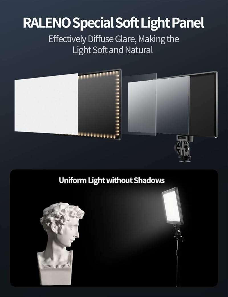 RALENO 9" LED Video Light Panel, 2500K-6500K Camera Light for Video Conference Recording with 4000mAh Battery Type-C USB Ports, CRI>95 Photo Lights for Outdoor Photography Live Streaming Zoom Call - Image 2