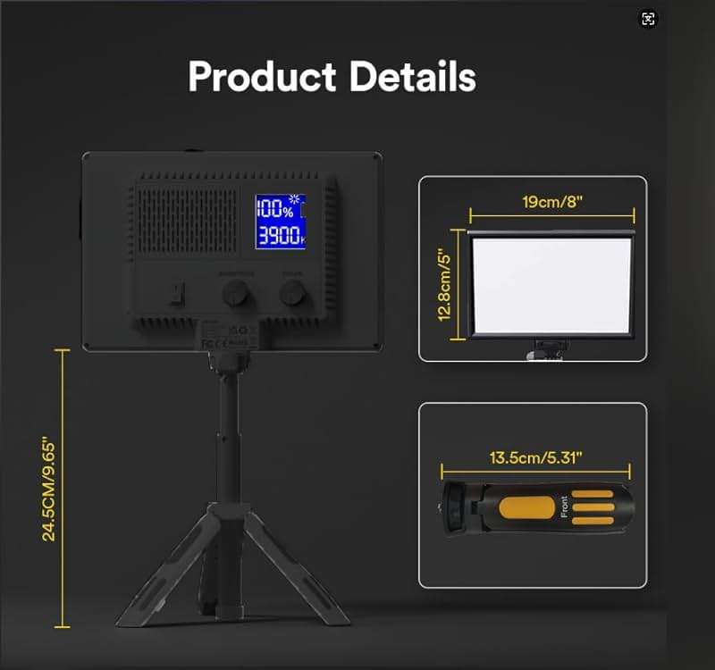 RALENO 9" LED Video Light Panel, 2500K-6500K Camera Light for Video Conference Recording with 4000mAh Battery Type-C USB Ports, CRI>95 Photo Lights for Outdoor Photography Live Streaming Zoom Call - Image 4