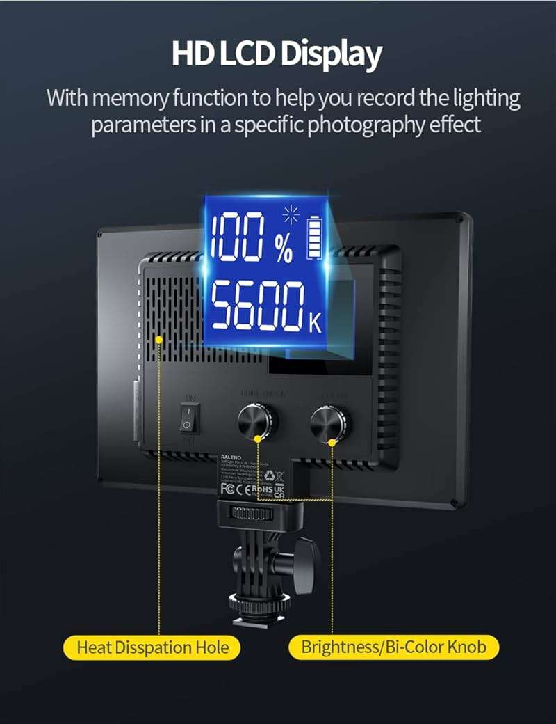 RALENO 9" LED Video Light Panel, 2500K-6500K Camera Light for Video Conference Recording with 4000mAh Battery Type-C USB Ports, CRI>95 Photo Lights for Outdoor Photography Live Streaming Zoom Call - Image 6
