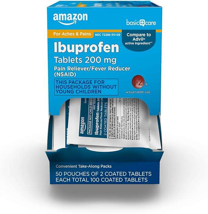 Amazon Basic Care Ibuprofen Tablets, 200 mg, Pain Reliever and Fever Reducer, For Headache, Muscular Aches, Arthritis, Backache, Menstrual Pain, 100 Count (Pack of 1) - Image 1