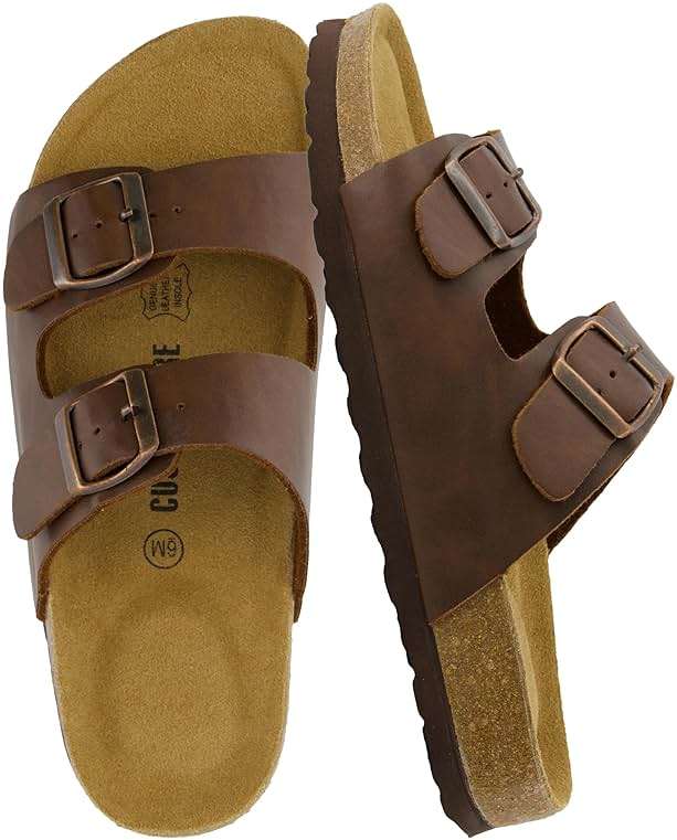 CUSHIONAIRE Lane Cork Footbed Womens Sandals Comfortable Double Buckle Slip On Sandals for Women with Arch Support and Classic Two Strap Design - Image 1