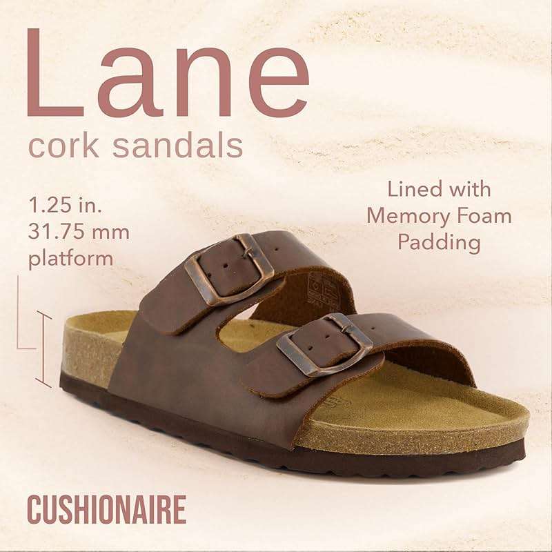 CUSHIONAIRE Lane Cork Footbed Womens Sandals Comfortable Double Buckle Slip On Sandals for Women with Arch Support and Classic Two Strap Design - Image 3