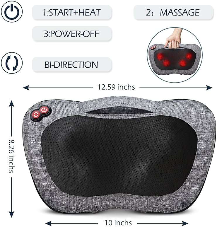 VIKTOR JURGEN Fathers Day Dad Gifts, Shiatsu Back Massager with Heat – Deep Tissue Massage for Neck, Shoulder, Back Pain Relief, Electric Kneading 3D Massage Pillow Gifts for Men Women Mom, Christmas - Image 6