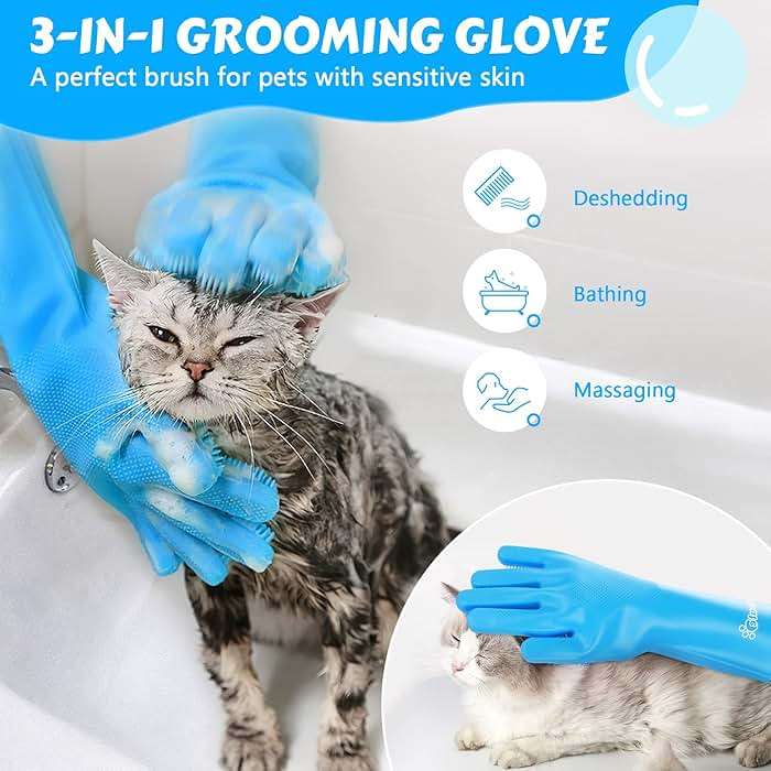 Pecute Silicone Pet Grooming Gloves for Washing Cats Dogs Bath Brush | 3,000 soft bristles, Gentle massage & deshedding, Dishwasher safe, For large/thick coats, Home/car cleaning - Image 2