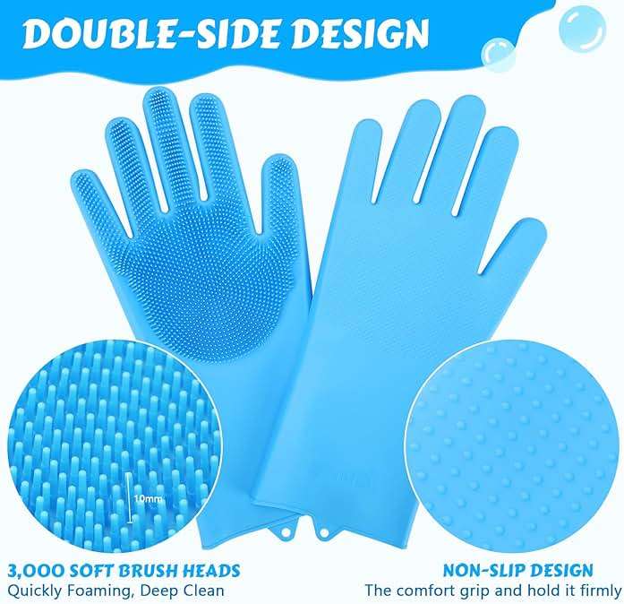 Pecute Silicone Pet Grooming Gloves for Washing Cats Dogs Bath Brush | 3,000 soft bristles, Gentle massage & deshedding, Dishwasher safe, For large/thick coats, Home/car cleaning - Image 3