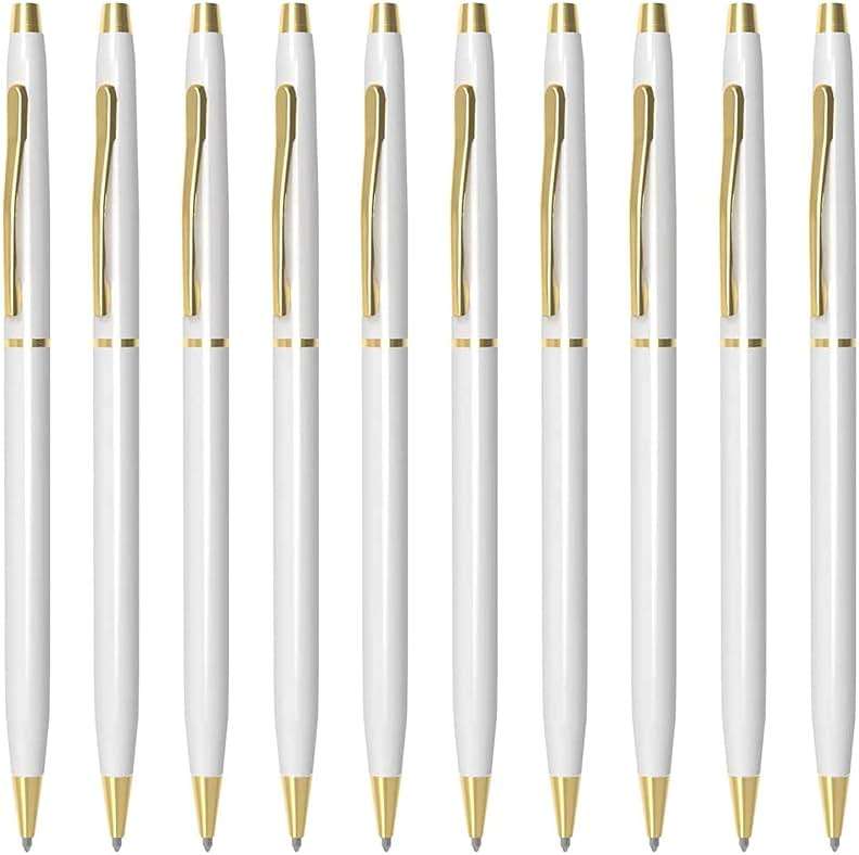 Cambond Slim Ballpoint Pens Bulk - Black Ink 1.0mm Medium Point Retractable Metal Pen for Police Uniform, Flight Attendant & Office, 10 Pack (White) - Image 1