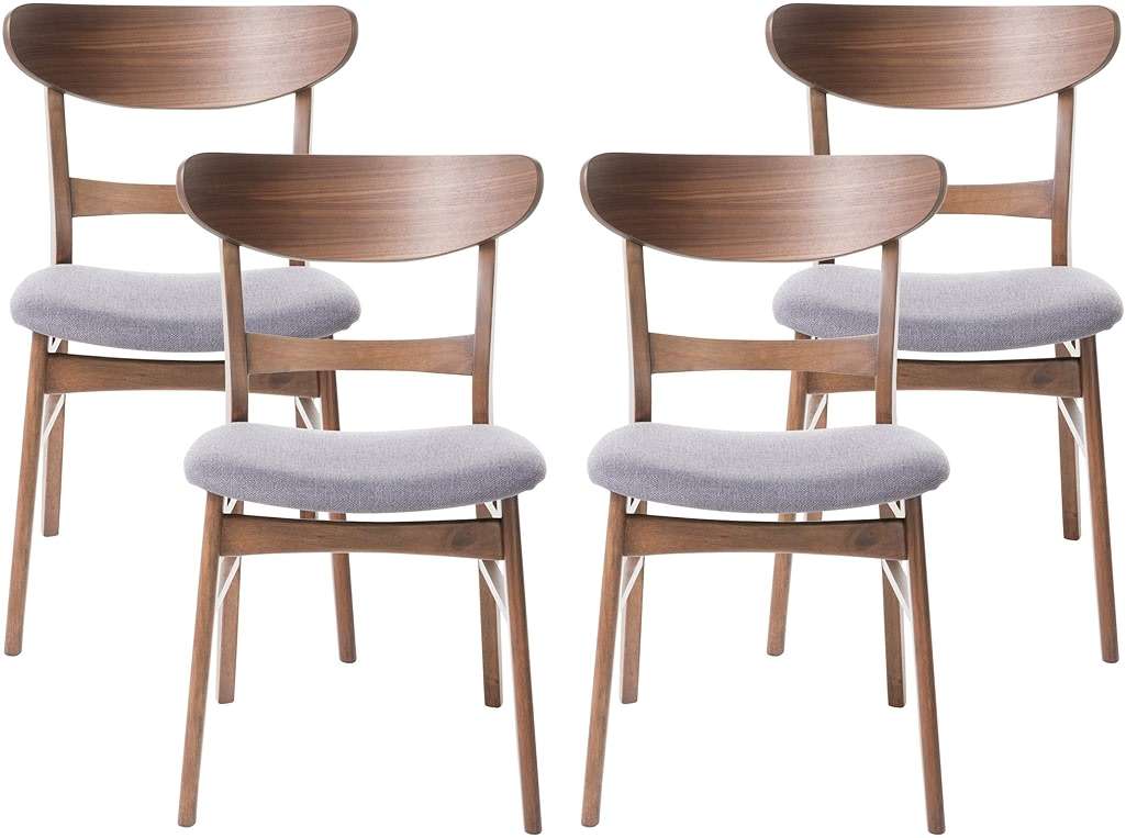 Christopher Knight Home Frances Mid-Century Modern Dining Chairs (Set of 4), 100% Polyester and Rubber Wood, Dark Gray, Walnut - Image 1