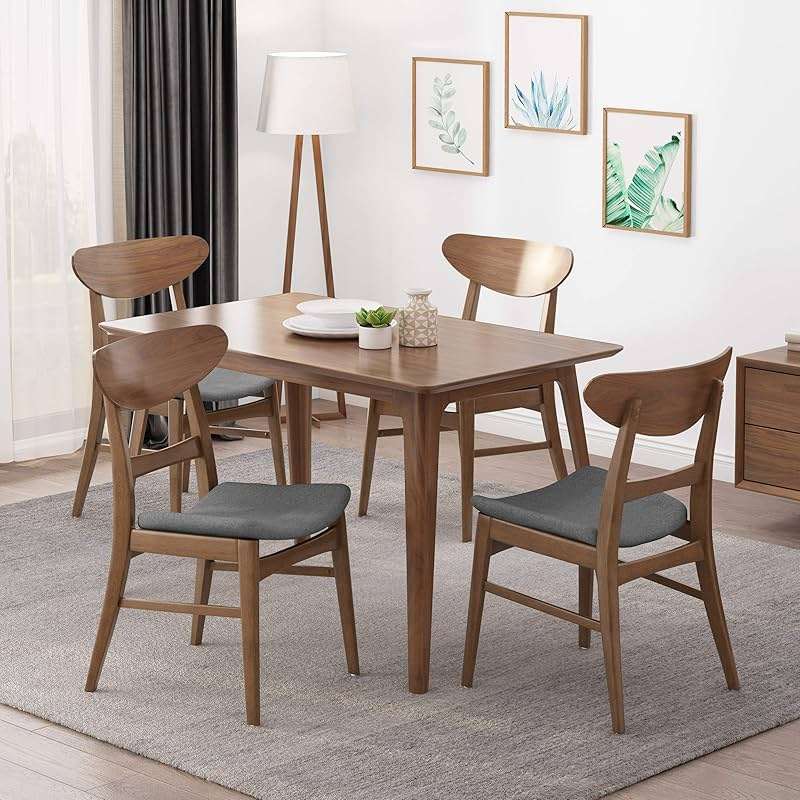 Christopher Knight Home Frances Mid-Century Modern Dining Chairs (Set of 4), 100% Polyester and Rubber Wood, Dark Gray, Walnut - Image 2