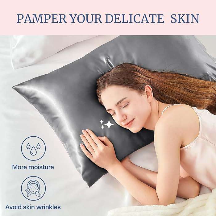BEDELITE Satin Pillowcase for Hair and Skin, Super Soft and Cooling Similar to Silk Pillow Cases 2 Pack with Envelope Closure, Gift for Women Men(20"x30" Queen Size, Dark Grey) - Image 4