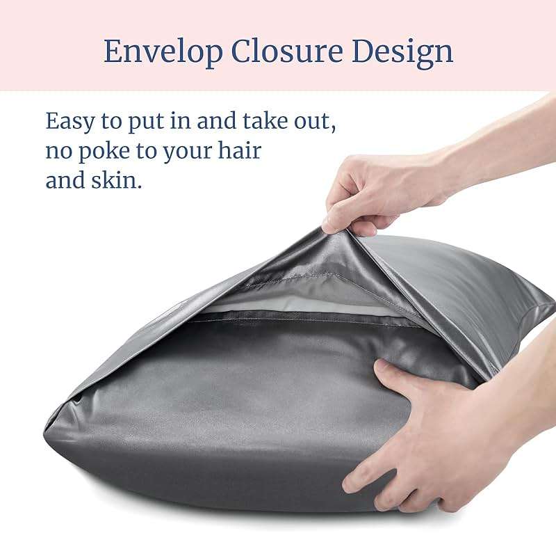 BEDELITE Satin Pillowcase for Hair and Skin, Super Soft and Cooling Similar to Silk Pillow Cases 2 Pack with Envelope Closure, Gift for Women Men(20"x30" Queen Size, Dark Grey) - Image 6