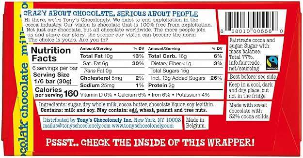 Tony’s Chocolonely Belgian Milk Chocolate Candy Bar, Pure Chocolate Bars for Snacks, Party Favors, Gifts, or Gift Basket, 32% Cacao, Made From Quality Fairtrade Cocoa, 4 Bars, 6.35 Oz Each - Image 2