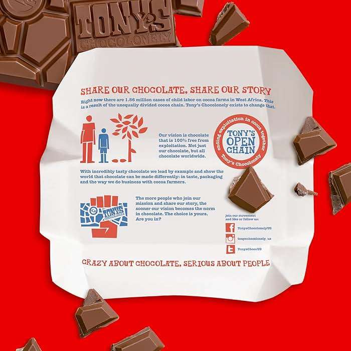 Tony’s Chocolonely Belgian Milk Chocolate Candy Bar, Pure Chocolate Bars for Snacks, Party Favors, Gifts, or Gift Basket, 32% Cacao, Made From Quality Fairtrade Cocoa, 4 Bars, 6.35 Oz Each - Image 8
