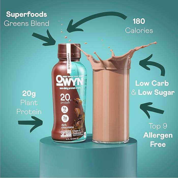 OWYN Only What You Need Protein Shake Variety Pack, Dark Chocolate, Cold Brew Coffee, Cookies and Creamless, 20g Protein, 4g Sugar, 3g Fiber, Dairy Free, Plant Based Protein Drink, 12 CT - Image 4
