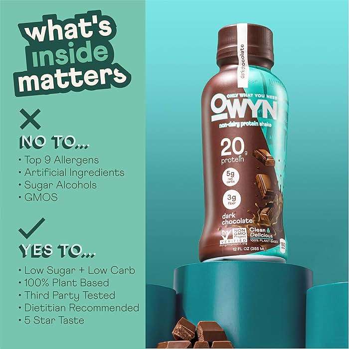 OWYN Only What You Need Protein Shake Variety Pack, Dark Chocolate, Cold Brew Coffee, Cookies and Creamless, 20g Protein, 4g Sugar, 3g Fiber, Dairy Free, Plant Based Protein Drink, 12 CT - Image 6