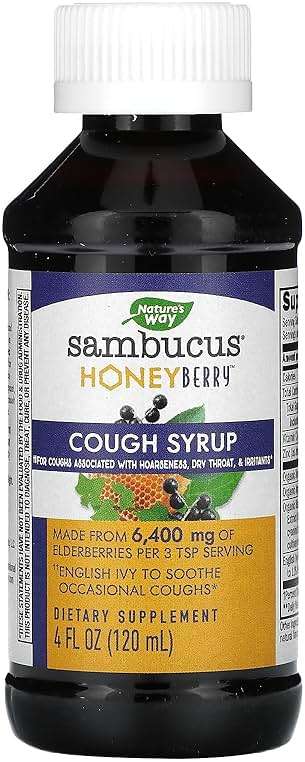 Nature's Way Sambucus Cough + Immune* Elderberry Syrup, Soothes Coughs Associated with Hoarseness, Dry Throat, and Irritants* Vitamin C, Zinc, Organic Honey, 4 Fl Oz (Packaging May Vary) - Image 4