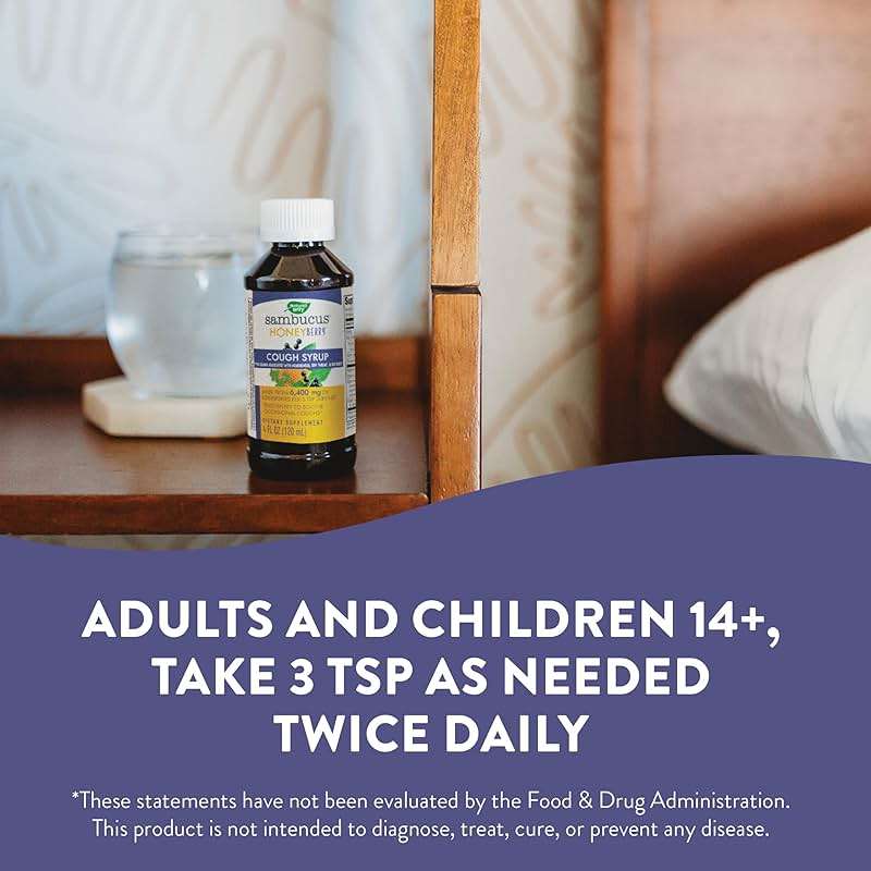 Nature's Way Sambucus Cough + Immune* Elderberry Syrup, Soothes Coughs Associated with Hoarseness, Dry Throat, and Irritants* Vitamin C, Zinc, Organic Honey, 4 Fl Oz (Packaging May Vary) - Image 6