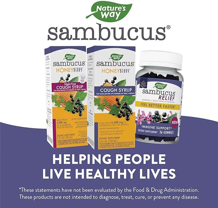 Nature's Way Sambucus Cough + Immune* Elderberry Syrup, Soothes Coughs Associated with Hoarseness, Dry Throat, and Irritants* Vitamin C, Zinc, Organic Honey, 4 Fl Oz (Packaging May Vary) - Image 7