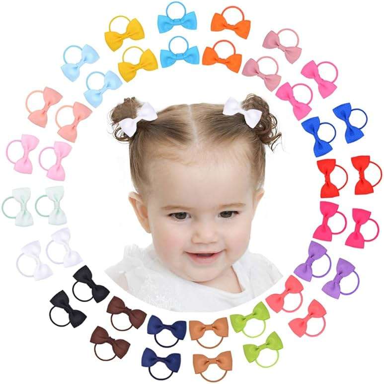 40PCS 2 Inches Baby Girls Hair Bows Ties Mini Boutique Elastic Hair Rubber Ribbon Hair Band Accessories for Kids Toddlers Infants (40 PCS), Multi-colored - Image 1