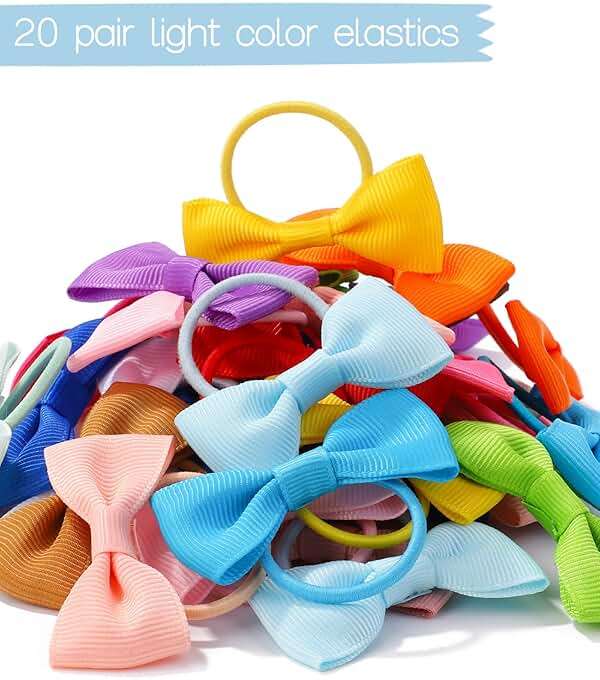 40PCS 2 Inches Baby Girls Hair Bows Ties Mini Boutique Elastic Hair Rubber Ribbon Hair Band Accessories for Kids Toddlers Infants (40 PCS), Multi-colored - Image 3