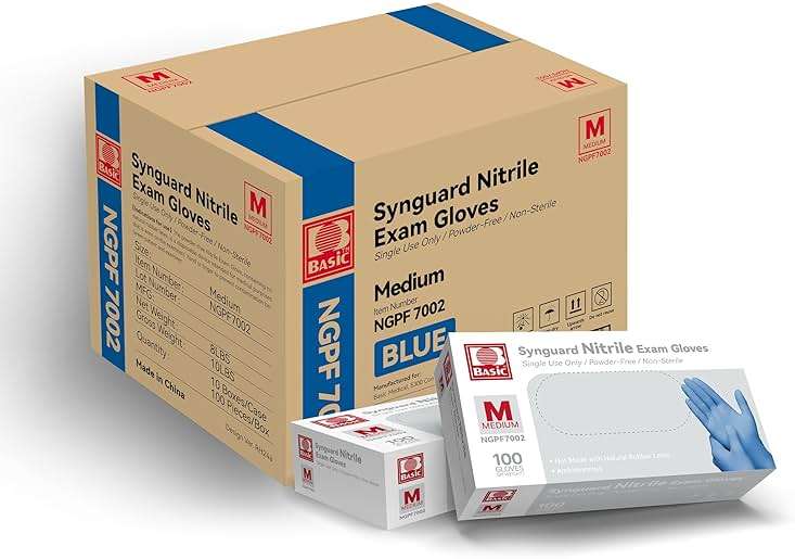 Basic Medical Blue Nitrile Exam Gloves - Latex-Free & Powder-Free - NGPF 7002 (Case of 1,000), Medium - Image 1