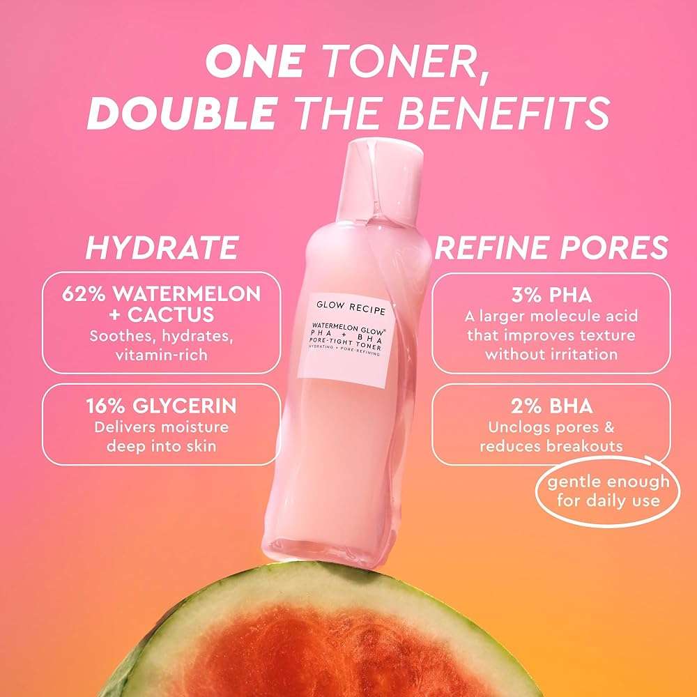 Glow Recipe PHA + BHA Face Toner, Korean Exfoliating Toner for Pores, Gentle Chemical Exfoliant + Hydrating Toner, Watermelon, Cactus Water + Glycerin (150ml) - Image 4