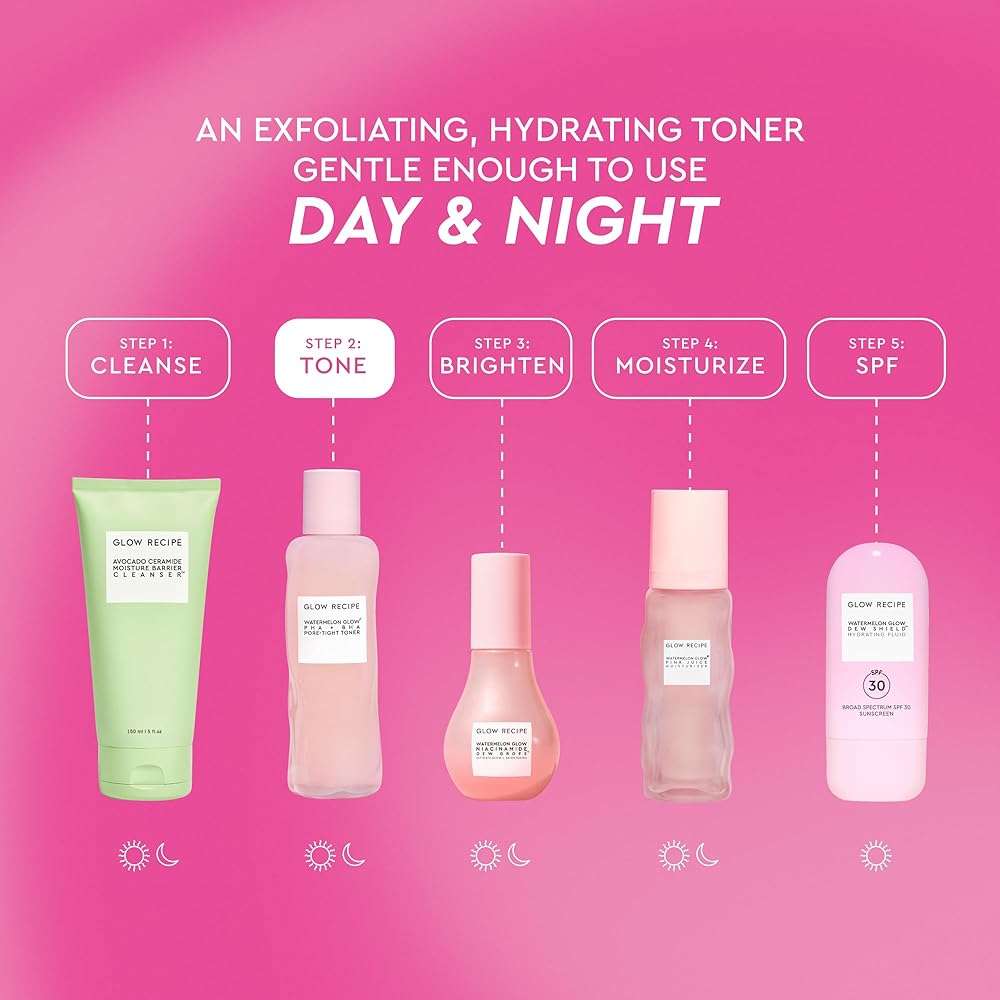 Glow Recipe PHA + BHA Face Toner, Korean Exfoliating Toner for Pores, Gentle Chemical Exfoliant + Hydrating Toner, Watermelon, Cactus Water + Glycerin (150ml) - Image 6