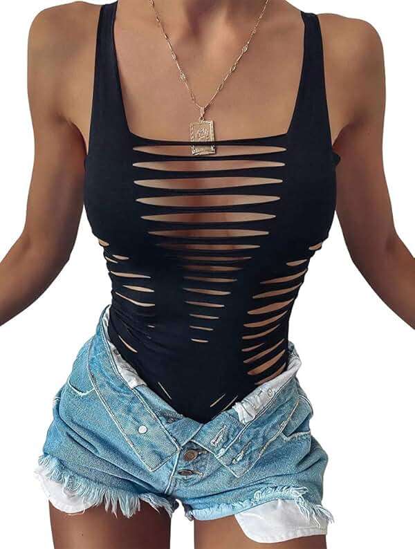 GOKATOSAU Women's Sexy Summer Cut Out Sleeveless Bodycon Party Bodysuits Clubwear - Image 1