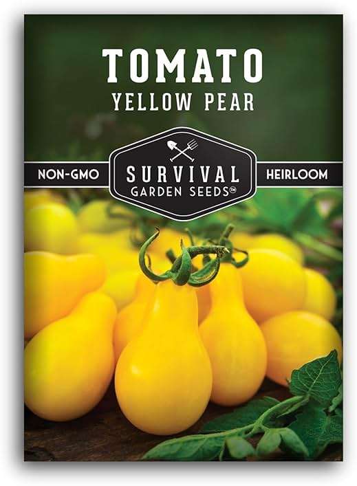 Yellow Pear Tomato Seeds for Planting - Heirloom Indeterminate Variety - Prolific Clusters of Sweet Pear-Shaped Golden Cherry Tomatoes, High Yield, Non-GMO - Survival Garden Seeds (1 Pack) - Image 1