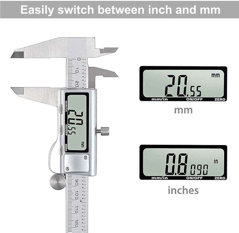 Digital Caliper, Caliper Measuring Tool with Stainless Steel, Electronic Micrometer Caliper with Large LCD Screen, Auto-Off Feature, Inch and Millimeter Conversion (6 Inch/150 mm) - Image 3