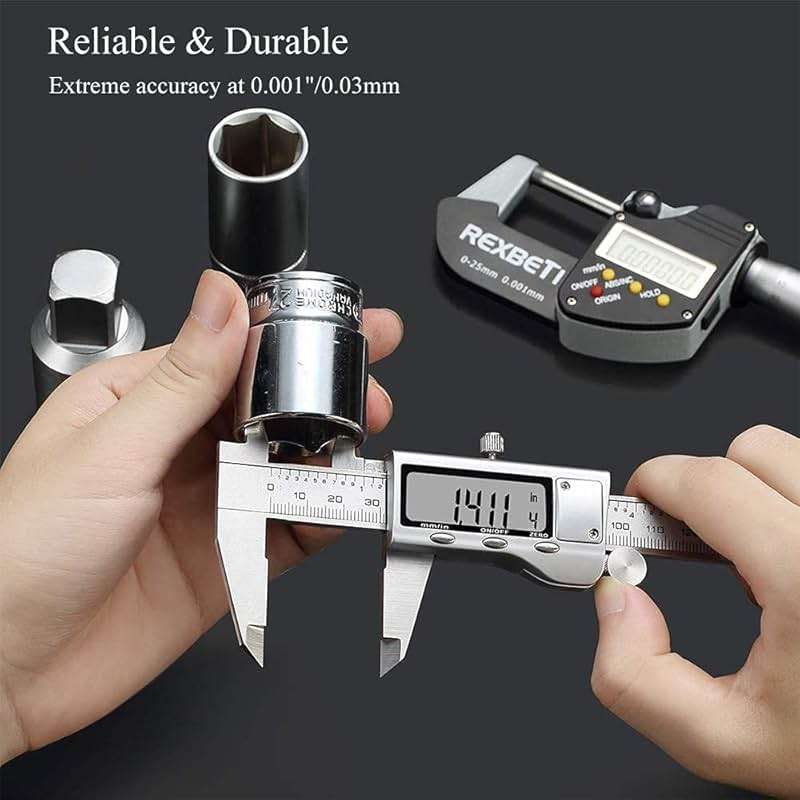 Digital Caliper, Caliper Measuring Tool with Stainless Steel, Electronic Micrometer Caliper with Large LCD Screen, Auto-Off Feature, Inch and Millimeter Conversion (6 Inch/150 mm) - Image 8