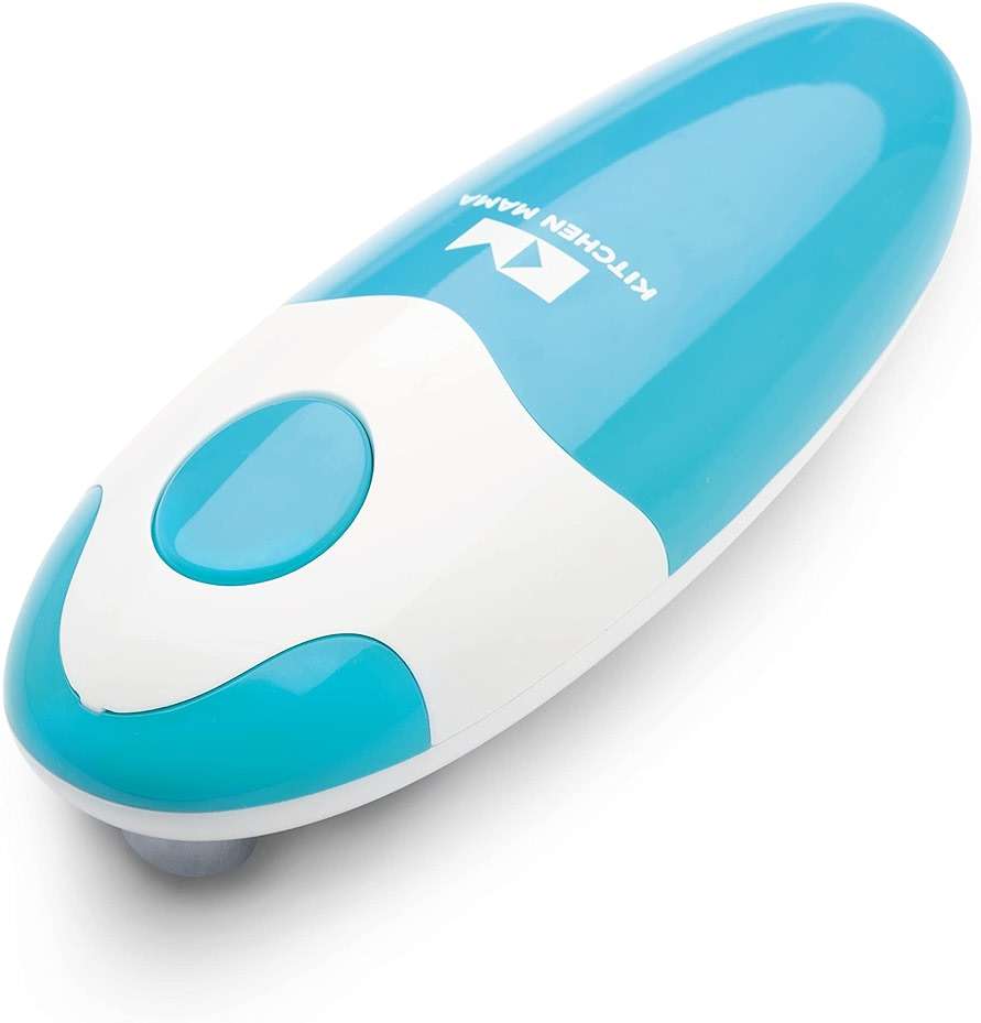 Kitchen Mama Auto Electric Can Opener: Open Your Cans with A Simple Press of Button - Automatic, Hands Free, Smooth Edge, Food-Safe, Battery Operated, YES YOU CAN (Sky Blue) - Image 1