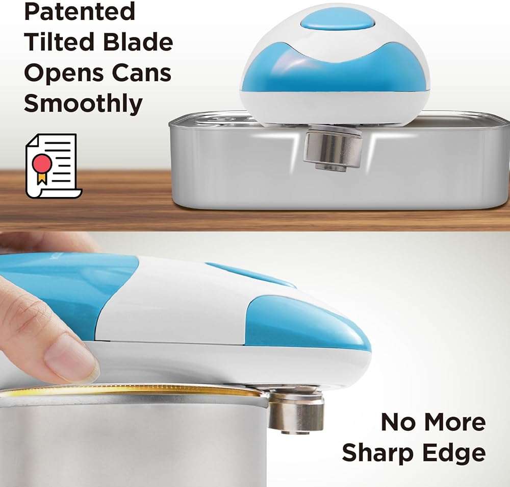 Kitchen Mama Auto Electric Can Opener: Open Your Cans with A Simple Press of Button - Automatic, Hands Free, Smooth Edge, Food-Safe, Battery Operated, YES YOU CAN (Sky Blue) - Image 3