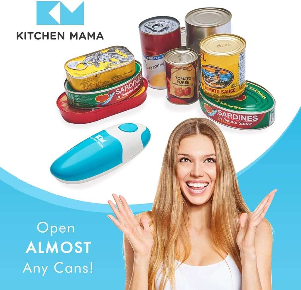 Kitchen Mama Auto Electric Can Opener: Open Your Cans with A Simple Press of Button - Automatic, Hands Free, Smooth Edge, Food-Safe, Battery Operated, YES YOU CAN (Sky Blue) - Image 4