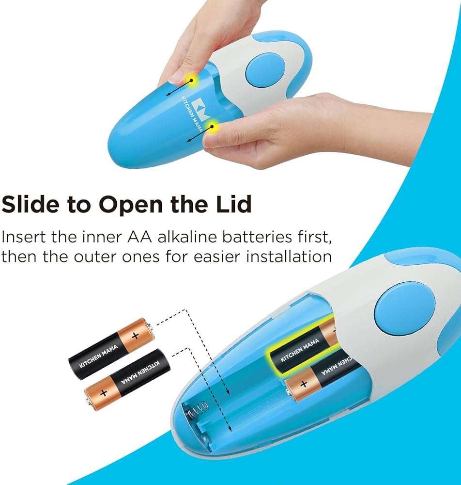 Kitchen Mama Auto Electric Can Opener: Open Your Cans with A Simple Press of Button - Automatic, Hands Free, Smooth Edge, Food-Safe, Battery Operated, YES YOU CAN (Sky Blue) - Image 5