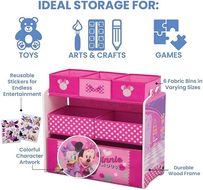 Delta Children Disney Minnie Mouse 6 Bin Design and Store Toy Organizer - Image 5