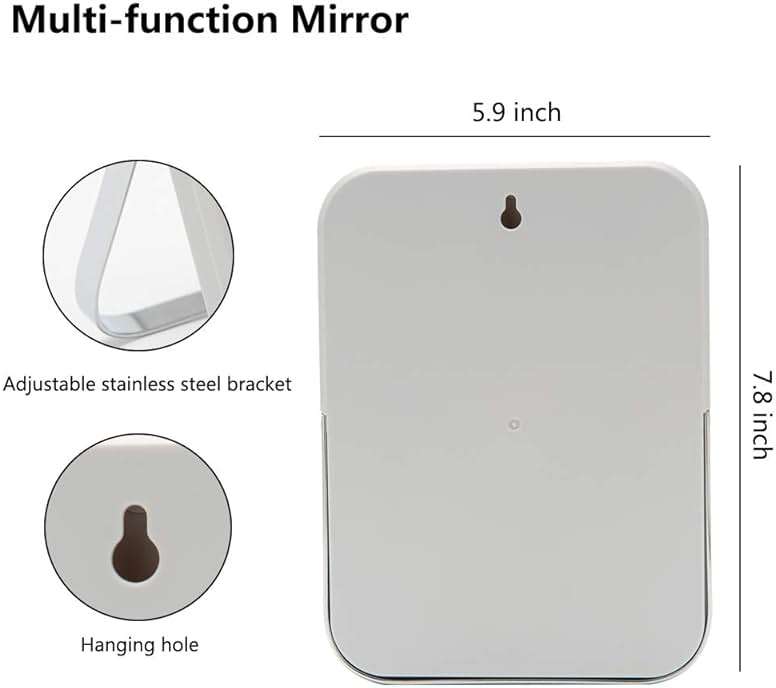 YEAKE Table Desk Vanity Makeup Mirror,8-Inch Portable Folding Mirror with Metal Stand 90°Adjustable Rotation Tavel Make Up Mirror Hanging Bathroom for Shower Shaving(Gray) - Image 2