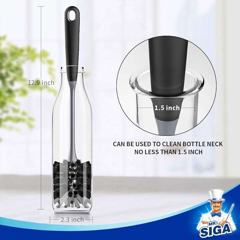 MR.SIGA Long Handle Bottle Brush, Flexible Scrub Brush for Water Bottles, Glasswares, Mugs, Black, 2 Pack - Image 3