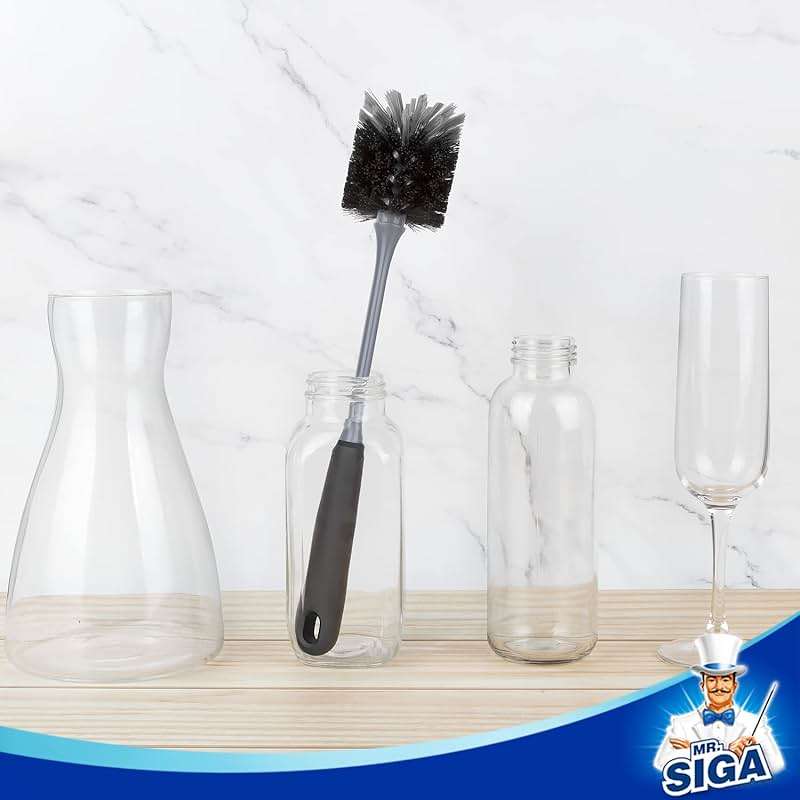 MR.SIGA Long Handle Bottle Brush, Flexible Scrub Brush for Water Bottles, Glasswares, Mugs, Black, 2 Pack - Image 4