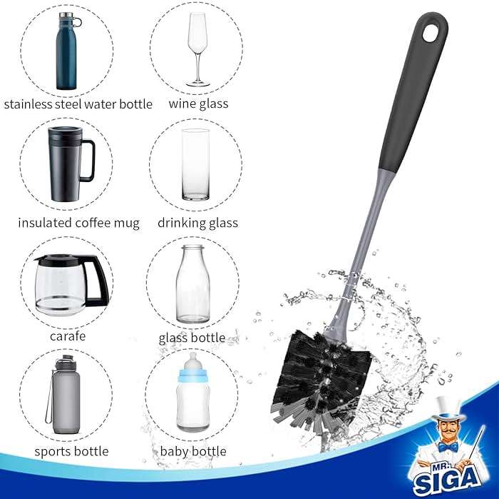 MR.SIGA Long Handle Bottle Brush, Flexible Scrub Brush for Water Bottles, Glasswares, Mugs, Black, 2 Pack - Image 5