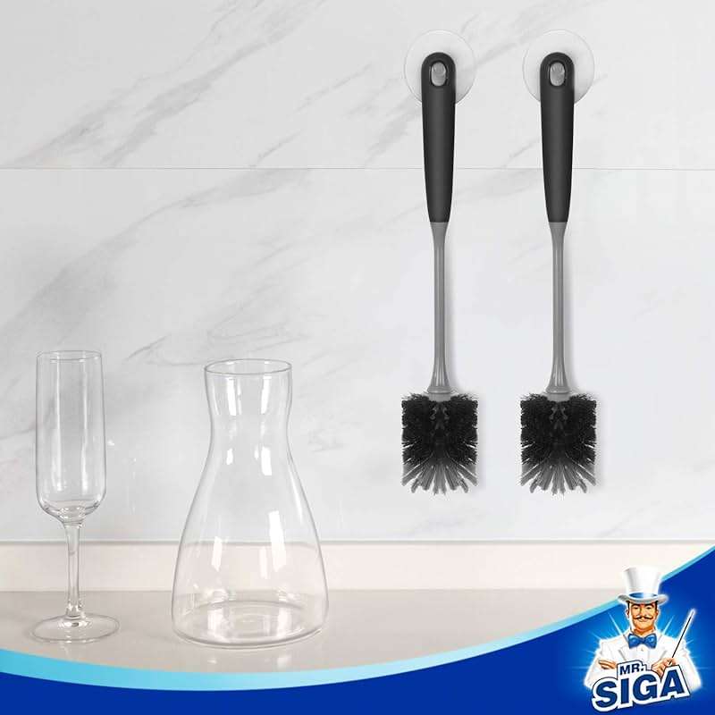 MR.SIGA Long Handle Bottle Brush, Flexible Scrub Brush for Water Bottles, Glasswares, Mugs, Black, 2 Pack - Image 7