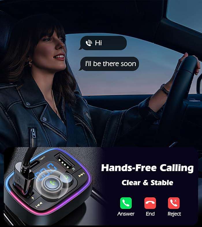 LIHAN FM Transmitter for Car Bluetooth Adapter 5.4,48W PD+QC Fast Charging,Hands-Free Calling,Streams Spotify/Navigation/Music via Car Radio,Wireless Upgrade Non-Bluetooth Cars,USB-C,USB/TF,12V/24V - Image 3