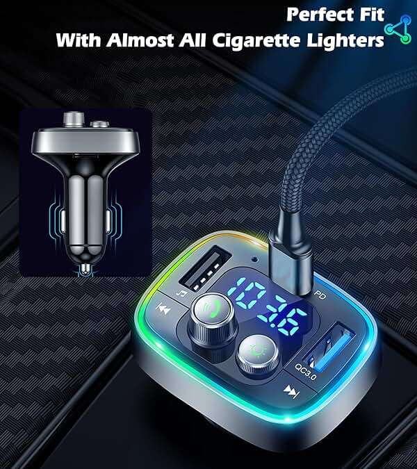 LIHAN FM Transmitter for Car Bluetooth Adapter 5.4,48W PD+QC Fast Charging,Hands-Free Calling,Streams Spotify/Navigation/Music via Car Radio,Wireless Upgrade Non-Bluetooth Cars,USB-C,USB/TF,12V/24V - Image 6