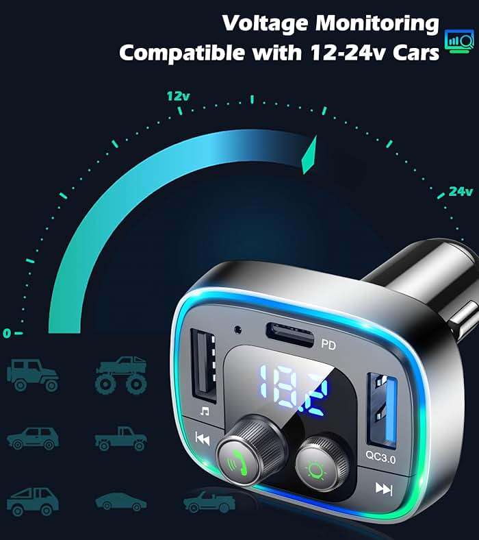 LIHAN FM Transmitter for Car Bluetooth Adapter 5.4,48W PD+QC Fast Charging,Hands-Free Calling,Streams Spotify/Navigation/Music via Car Radio,Wireless Upgrade Non-Bluetooth Cars,USB-C,USB/TF,12V/24V - Image 7