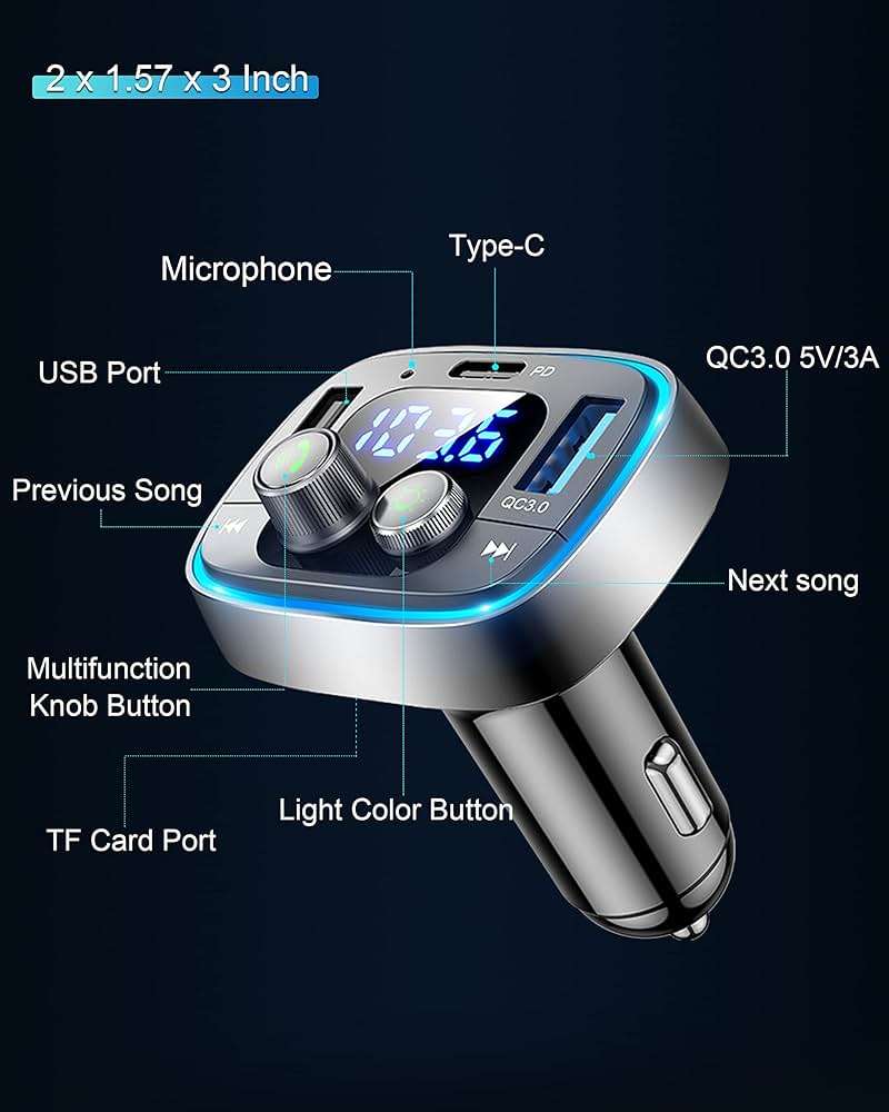 LIHAN FM Transmitter for Car Bluetooth Adapter 5.4,48W PD+QC Fast Charging,Hands-Free Calling,Streams Spotify/Navigation/Music via Car Radio,Wireless Upgrade Non-Bluetooth Cars,USB-C,USB/TF,12V/24V - Image 8