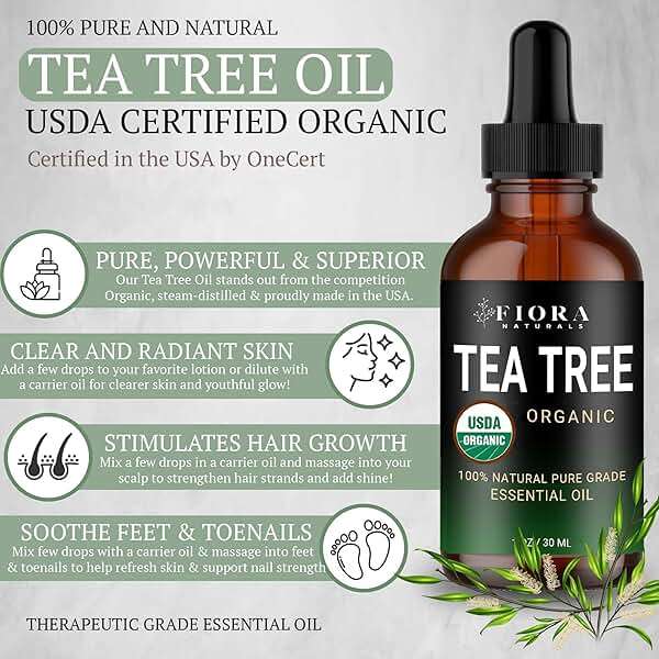 Tea Tree Oil – 100% Pure Organic Tea Tree Essential Oil for Skin, Face, Hair, Scalp, Nails, and Toenail – 1 fl oz - By Fiora Naturals - Image 2