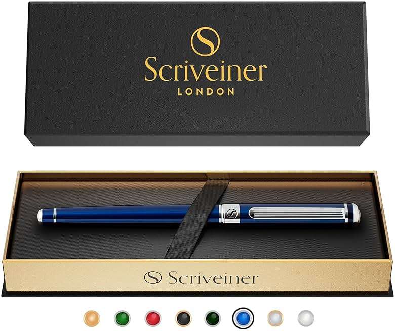 Scriveiner Midnight Blue Rollerball Pen - Stunning Blue Lacquer Luxury Pen, Chrome Finish, Schmidt Ink Refills, Men & Women, Professional, Executive Office, Nice Pen - Image 1